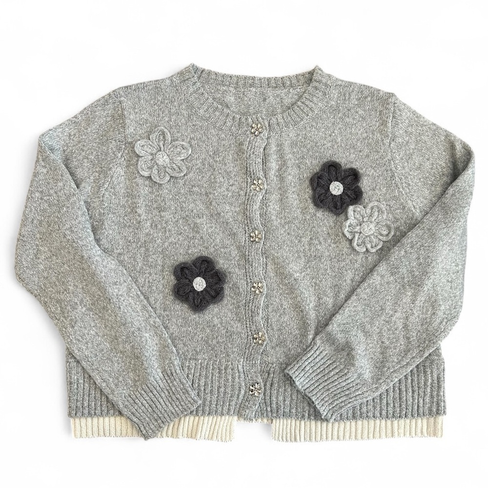 NEW Unbranded Gray Floral Cardigan Sweater NEW - Picture 4 of 11